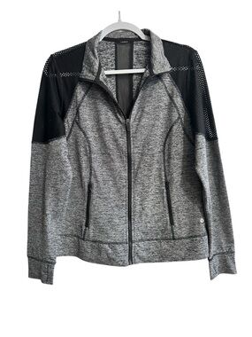 Xersion Women’s Heather Gray Athletic Zip Jacket Mesh Panels Thumbholes Size M